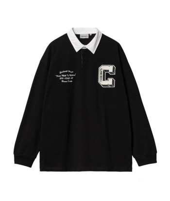 Carhartt Wip L/S Brown Duck Rugby Shirt Polo Manches Longues - Black / White livraison et retour toujours gratuits